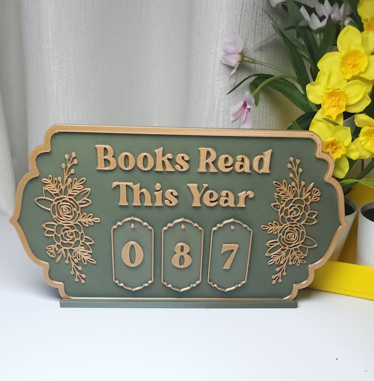 Book Reading Tracker / Counter Sign - Olive Green
