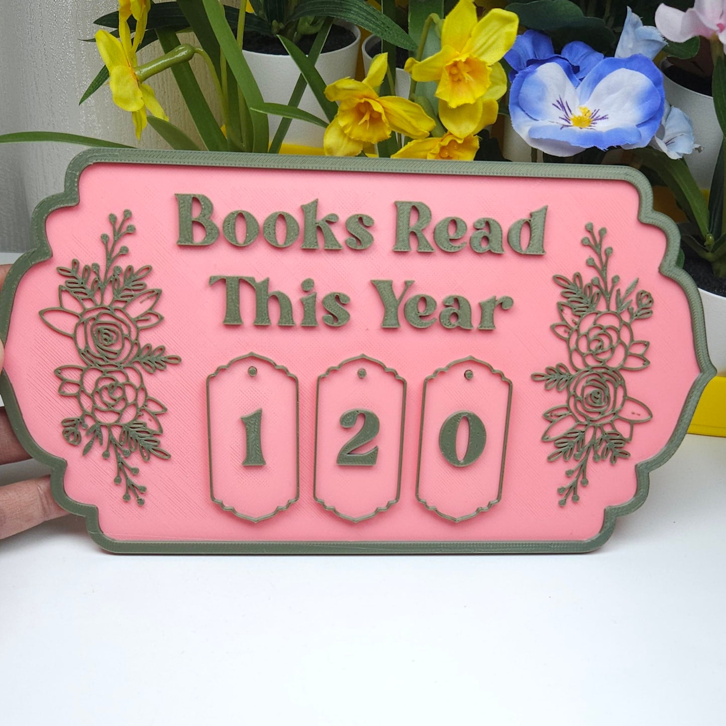 Book Reading Tracker / Counter Sign - Pink & Green