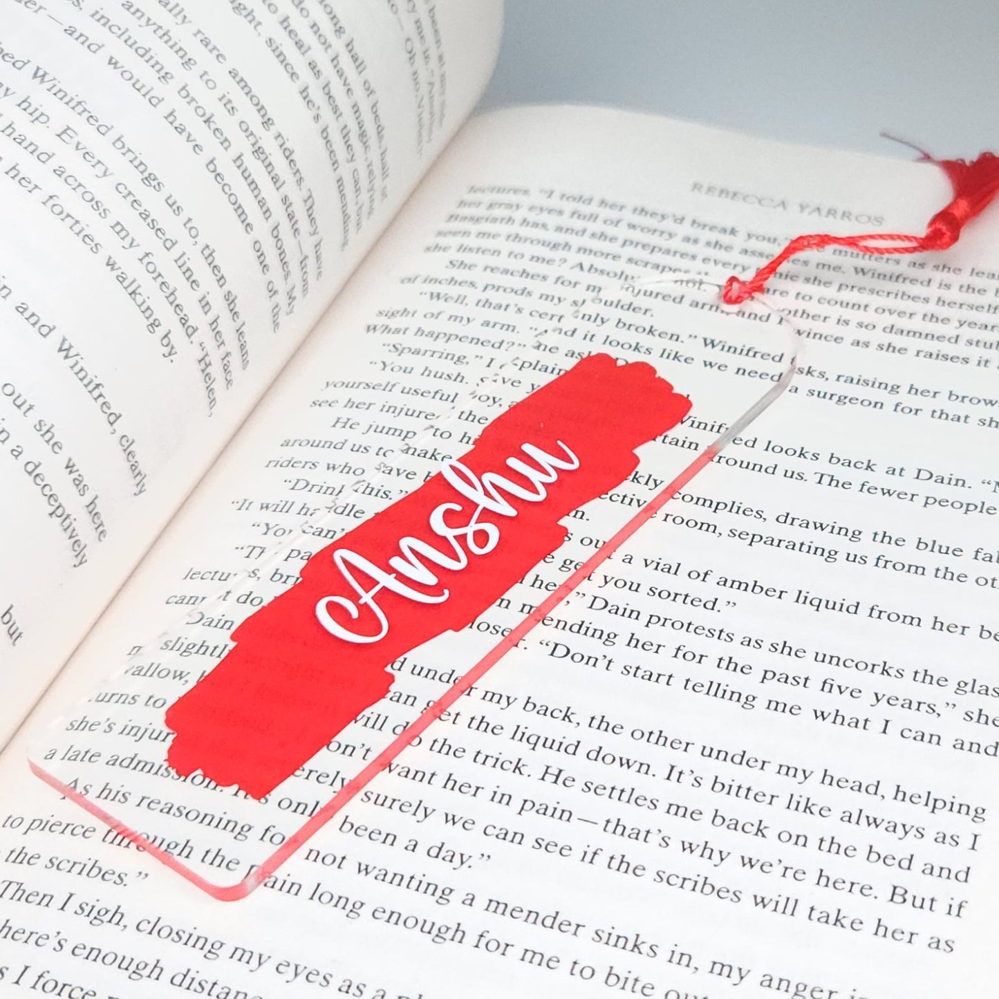 Personalised Acrylic Name Bookmark with Tassel | Custom Book Lover Gift Red