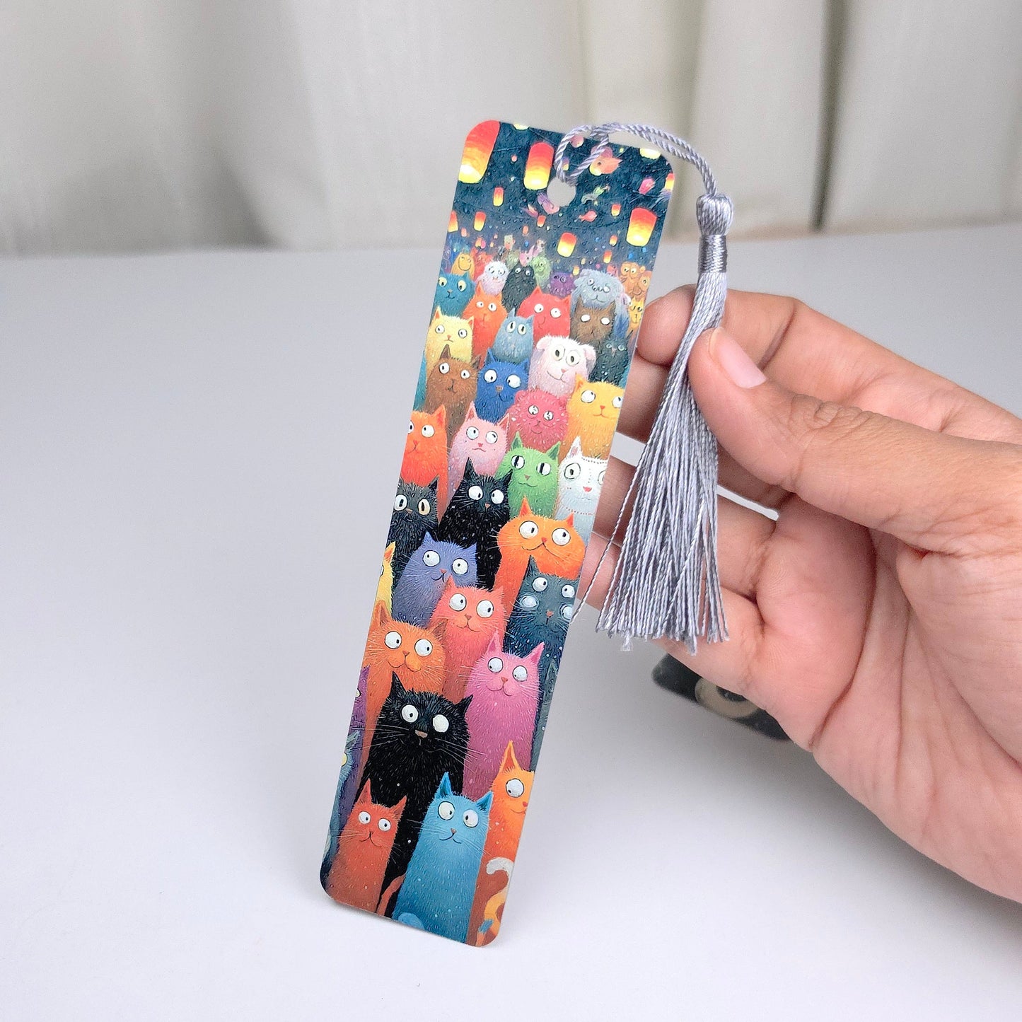 Premium Double-Sided Metal Bookmark | Glossy Book Lover Bookmark - Colourful Cats