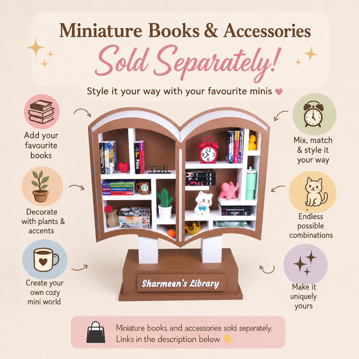 Personalised Miniature Bookshelf Display | Open Book Shelf | Book Nook Decor | Custom Library Gift | Literary Shelf Display