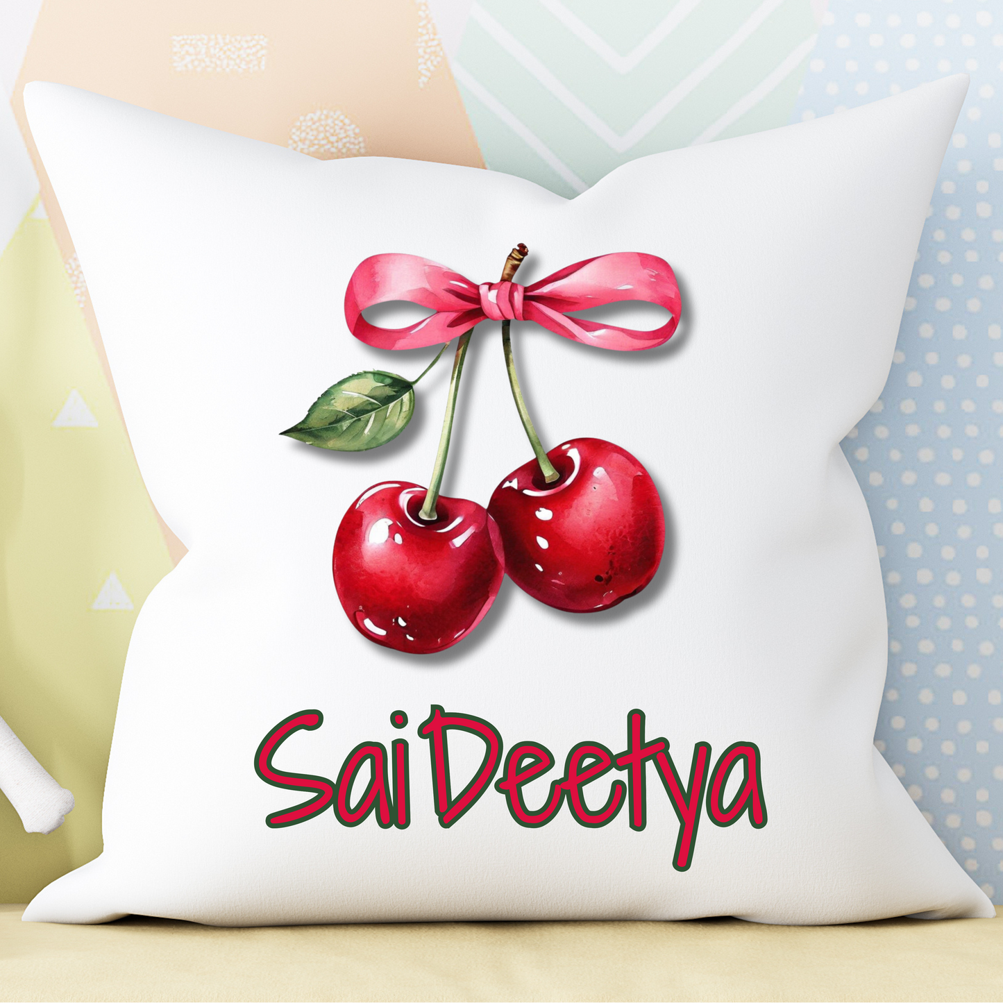Customised Satin Cushion Cherries