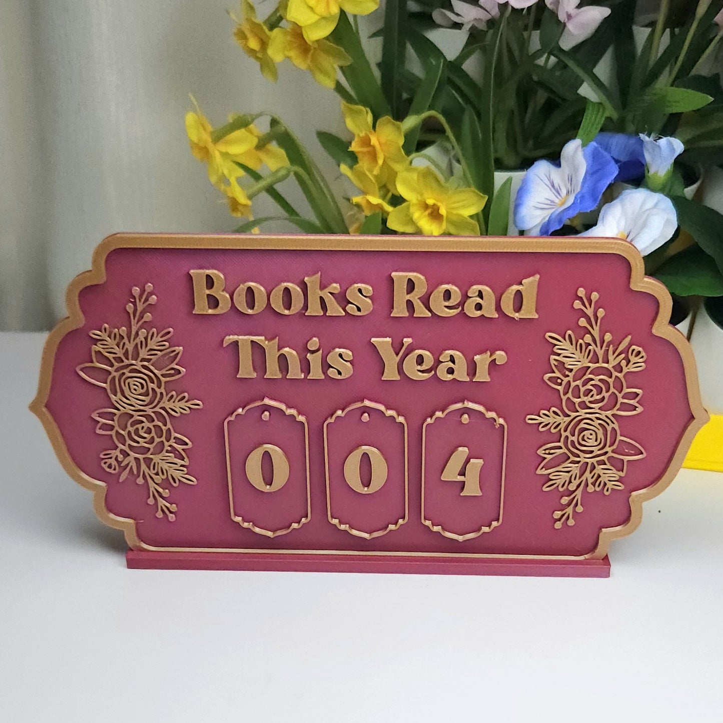 Book Reading Tracker / Counter Sign - Dark Pink & Copper