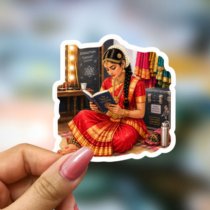 Bookish Vinyl Holographic Sticker - Bharathanatyam Dancer Reader