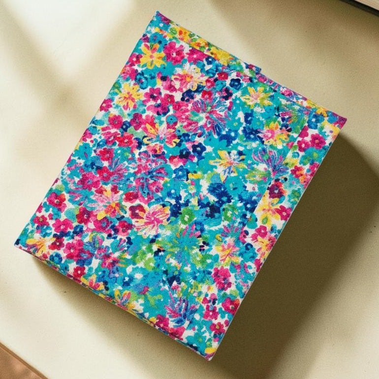 Vibrant Watercolour Floral Book Fabric Dust Jacket — Protect Your Books in Style