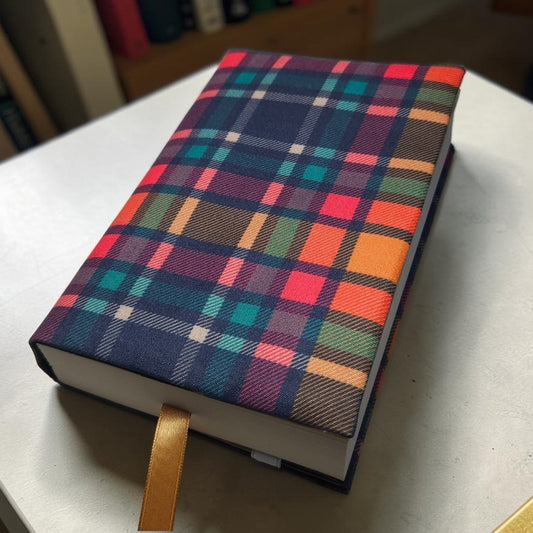 Madras Checks Sapphire Fabric Dust Jacket — Protect Your Books in Style