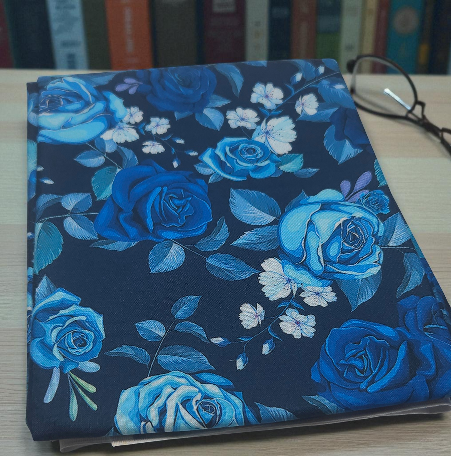 Blue Roses Fabric Dust Jacket — Protect Your Books in Style