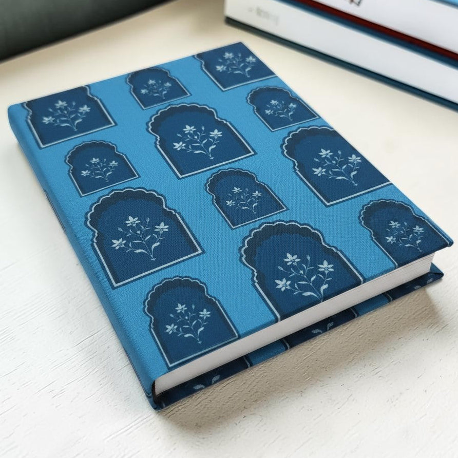 Blue Floral Arch Book Fabric Dust Jacket — Protect Your Books in Style