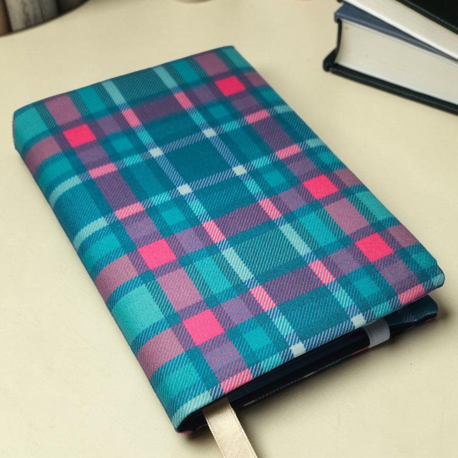 Madras Checks Emerald Fabric Dust Jacket — Protect Your Books in Style