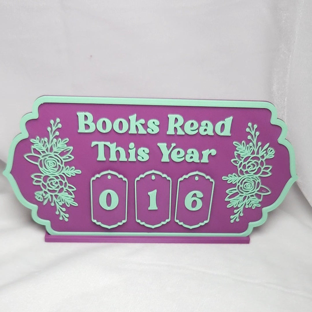 Book Reading Tracker / Counter Sign - Purple & Mint