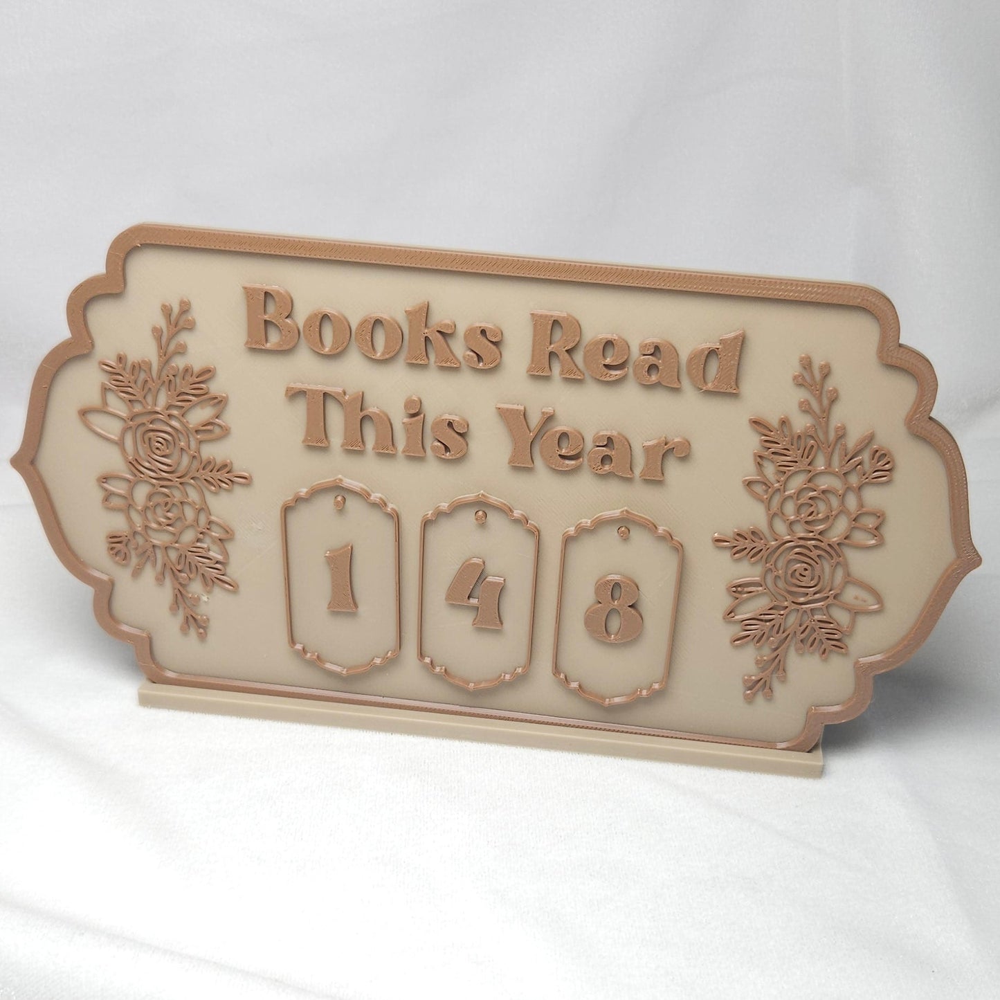 Book Reading Tracker / Counter Sign - Beige & Brown