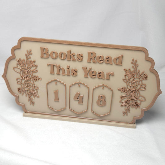 Book Reading Tracker / Counter Sign - Beige & Brown
