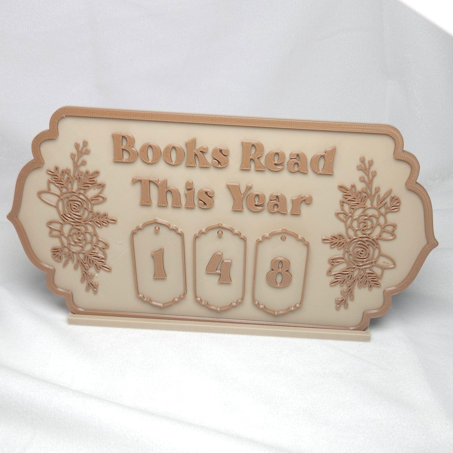 Book Reading Tracker / Counter Sign - Beige & Brown