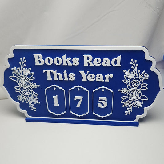 Book Reading Tracker / Counter Sign - Blue & White