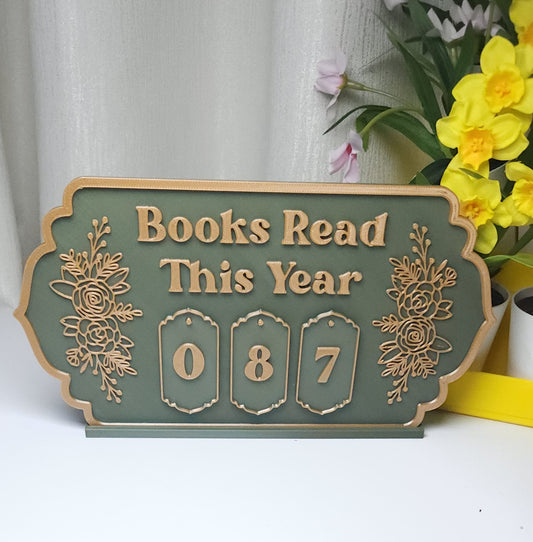 Book Reading Tracker / Counter Sign - Olive Green
