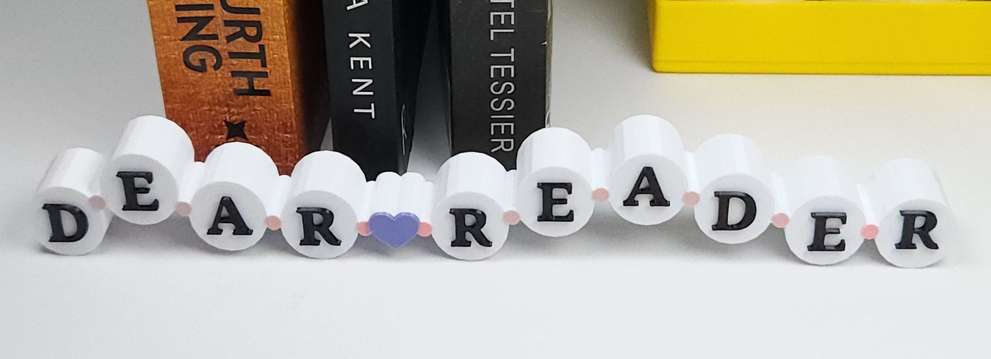 Dear Reader Bookshelf Sign | Bookish Shelf Décor Inspired by Friendship Bracelet Beads