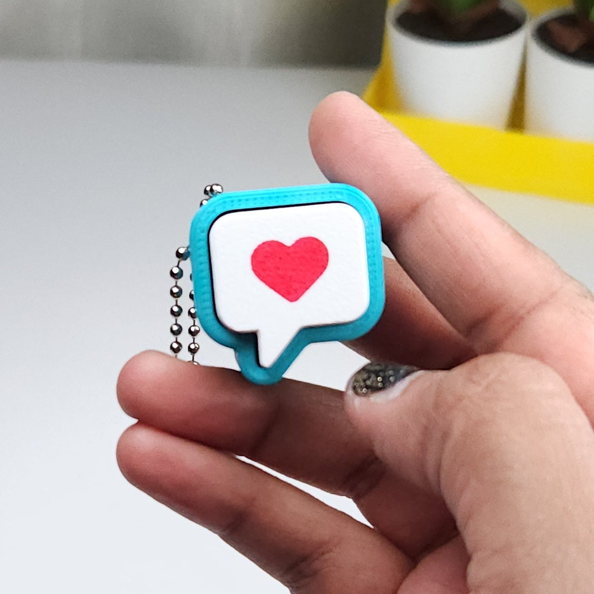 Speech Bubble with Heart Clicker Keychain