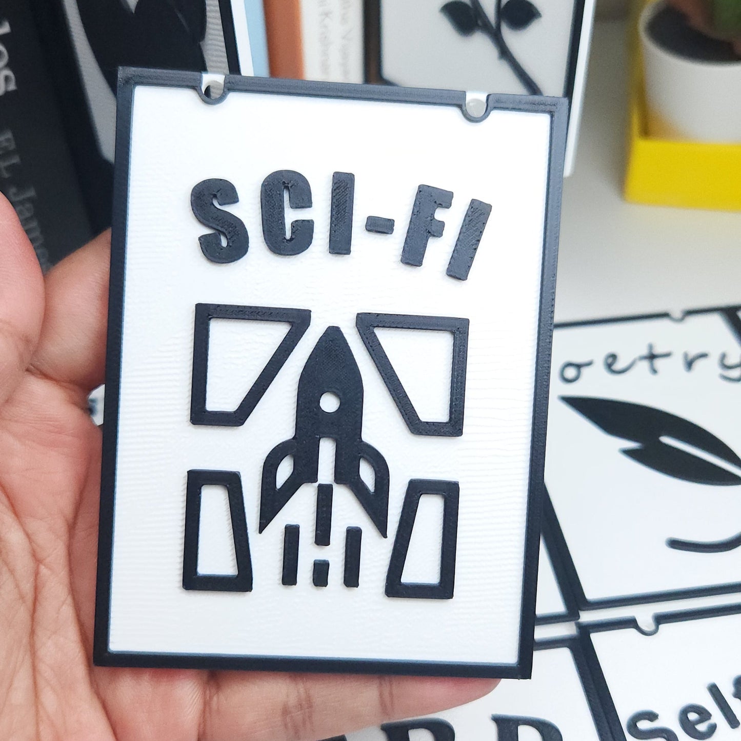 Bookshelf Genre Divider Sign | 3D Printed Bookish Shelf Sign | Book Organizer Black White Sign