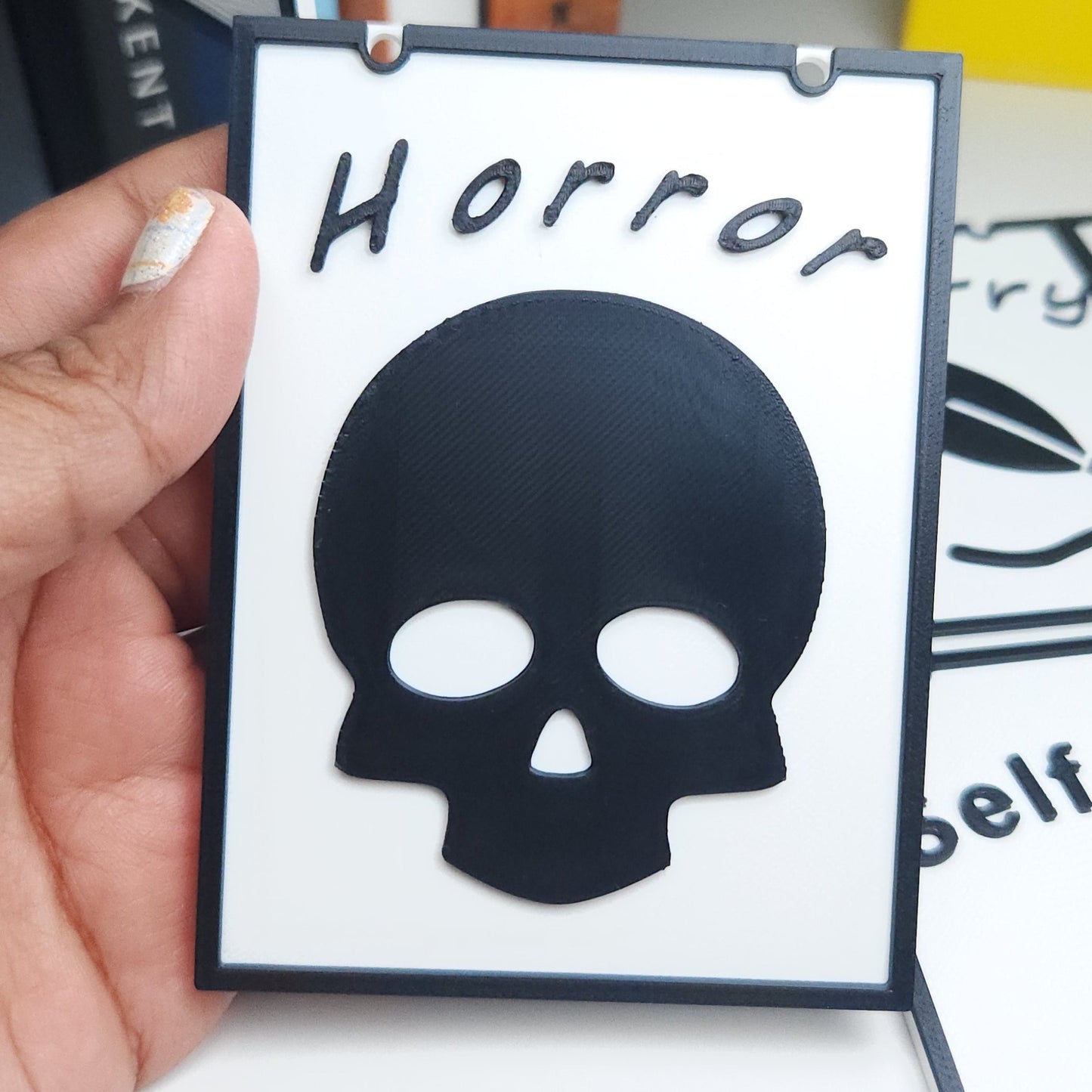 Bookshelf Genre Divider Sign | 3D Printed Bookish Shelf Sign | Book Organizer Black White Sign