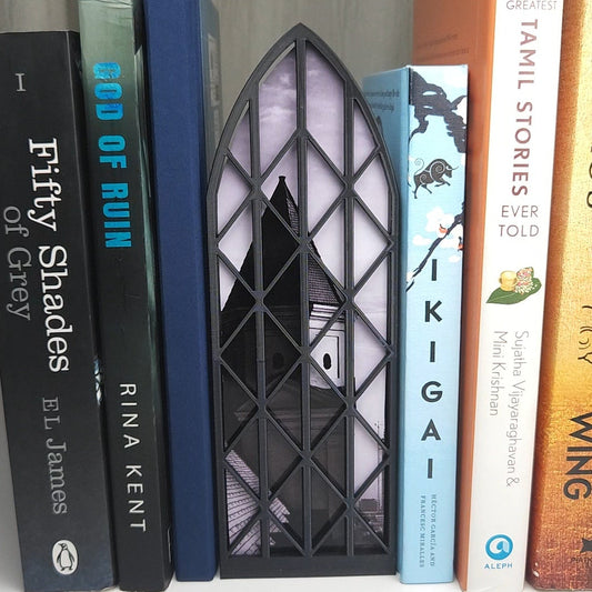 Window Bookshelf Decor & Spooky Gothic Skull Bookmark Holder