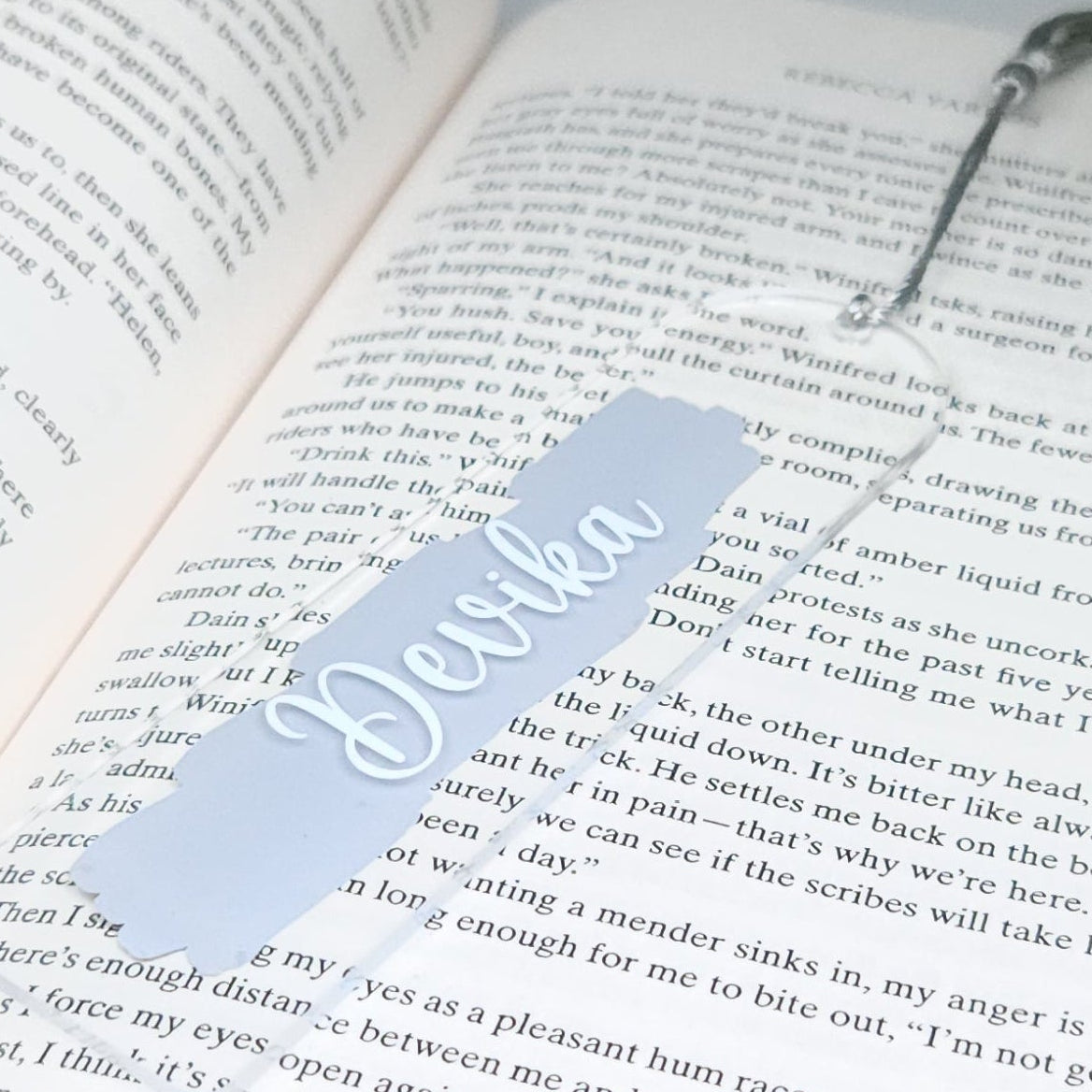 Personalised Acrylic Name Bookmark with Tassel | Custom Book Lover Gift Grey