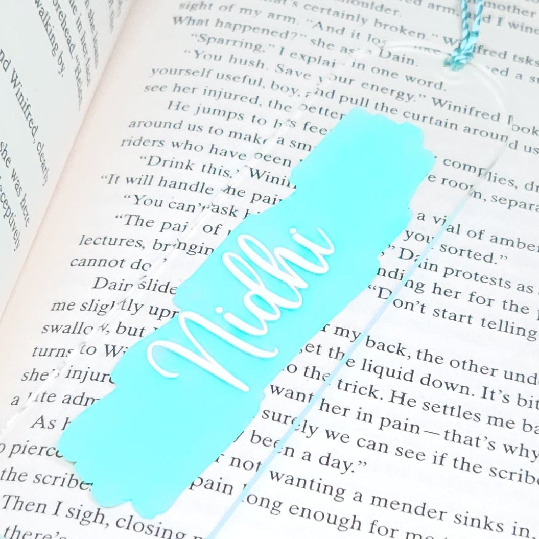 Personalised Acrylic Name Bookmark with Tassel | Custom Book Lover Gift Turquoise