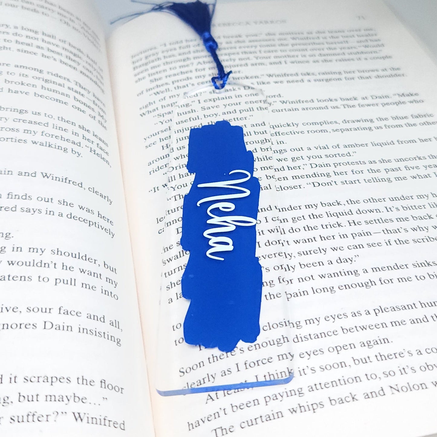 Personalised Acrylic Name Bookmark with Tassel | Custom Book Lover Gift Royal Blue