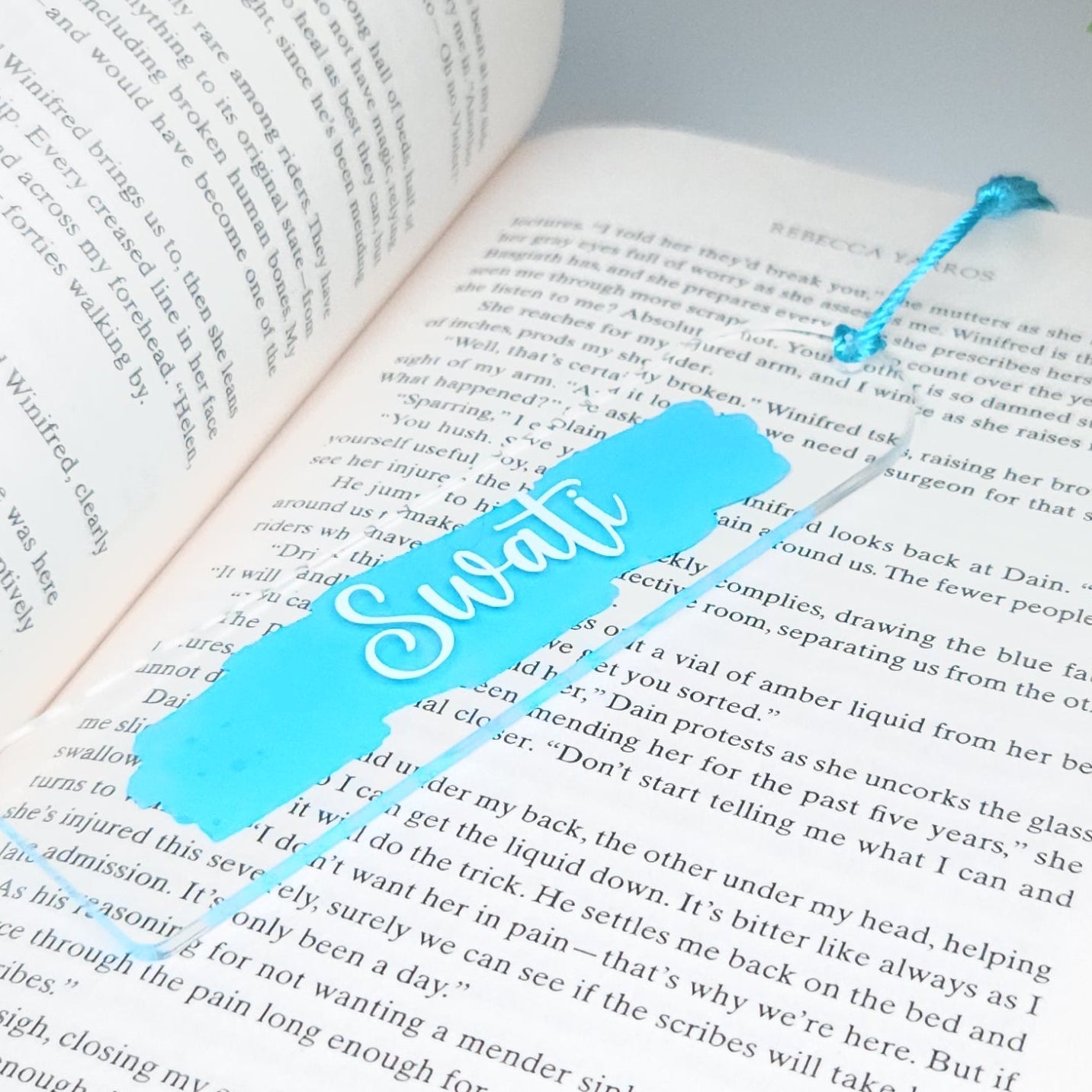Personalised Acrylic Name Bookmark with Tassel | Custom Book Lover Gift Light Blue
