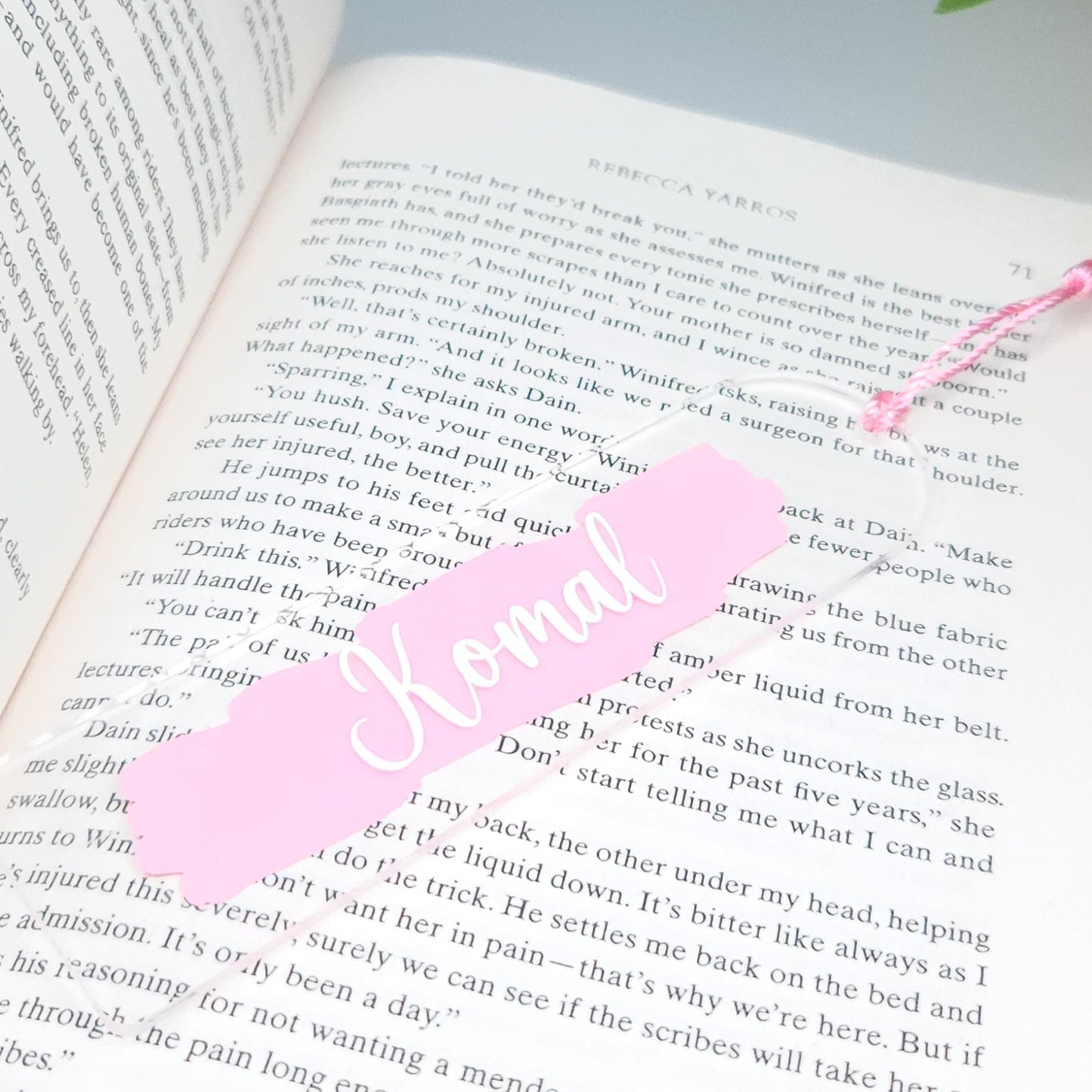 Personalised Acrylic Name Bookmark with Tassel | Custom Book Lover Gift Baby Pink