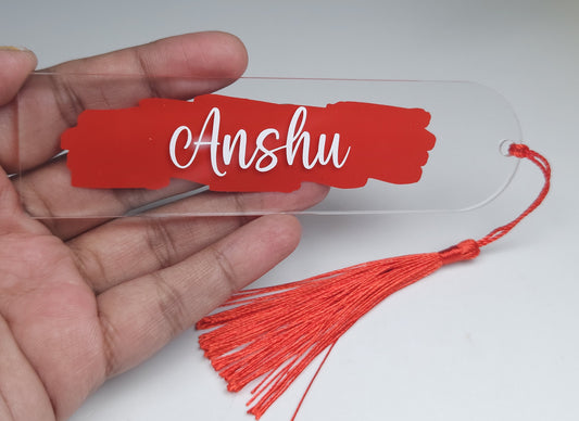 Personalised Acrylic Name Bookmark with Tassel | Custom Book Lover Gift Red