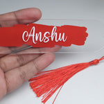 Personalised Acrylic Name Bookmark with Tassel | Custom Book Lover Gift Red