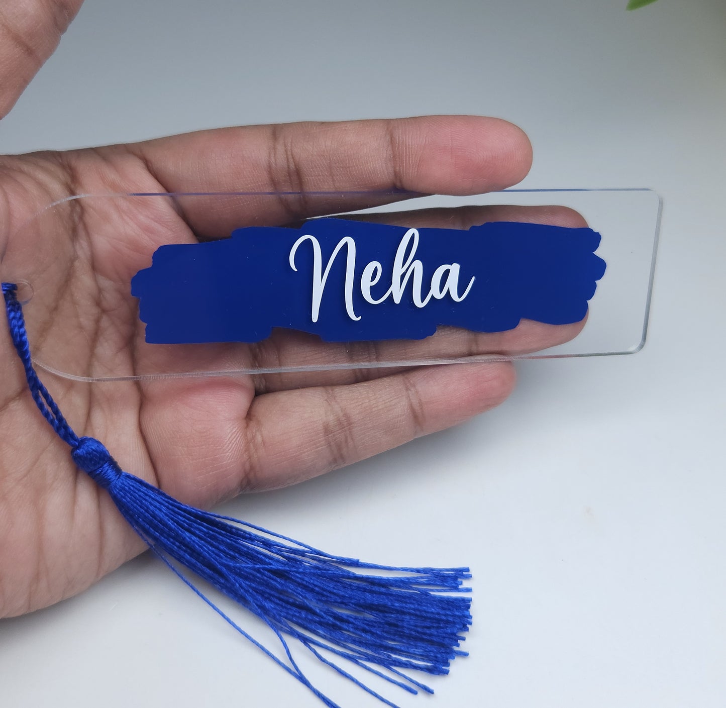 Personalised Acrylic Name Bookmark with Tassel | Custom Book Lover Gift Royal Blue