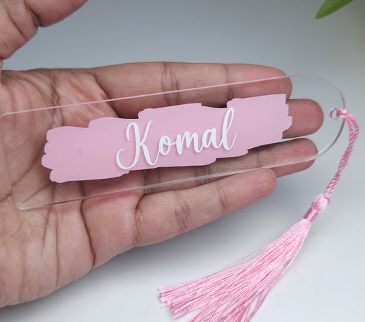 Personalised Acrylic Name Bookmark with Tassel | Custom Book Lover Gift Baby Pink