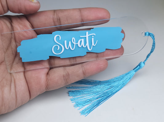 Personalised Acrylic Name Bookmark with Tassel | Custom Book Lover Gift Light Blue