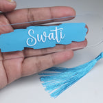 Personalised Acrylic Name Bookmark with Tassel | Custom Book Lover Gift Light Blue