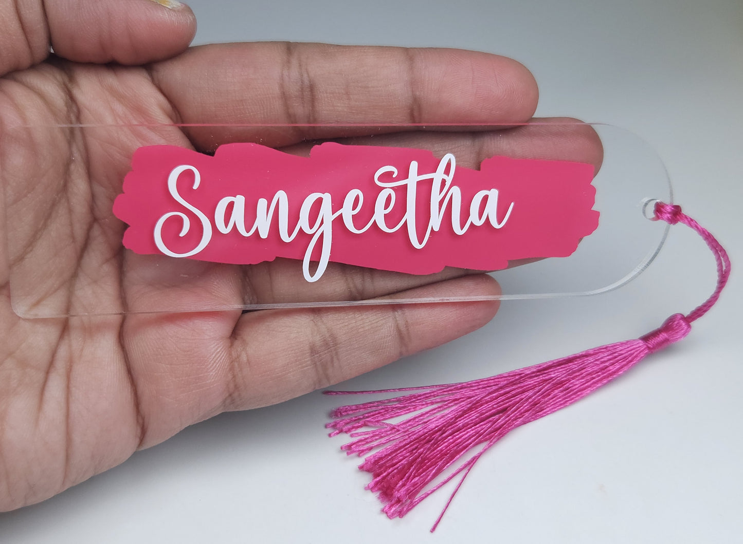 Personalised Acrylic Name Bookmark with Tassel | Custom Book Lover Gift Hot Pink