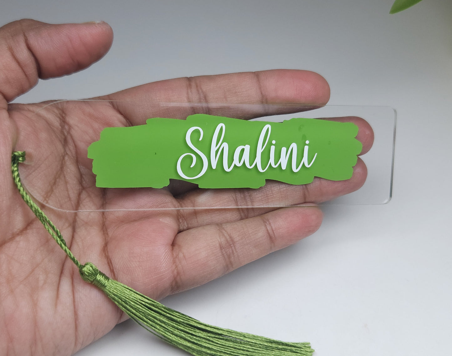 Personalised Acrylic Name Bookmark with Tassel | Custom Book Lover Gift Green