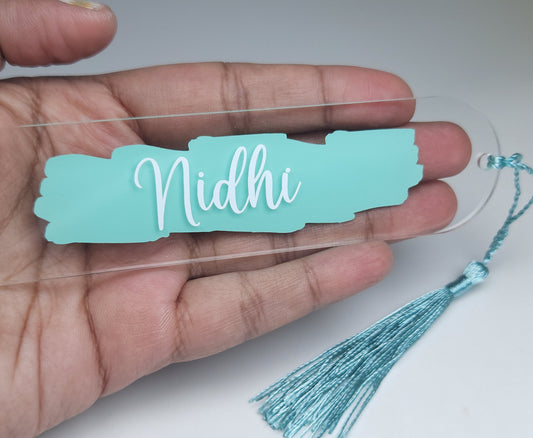 Personalised Acrylic Name Bookmark with Tassel | Custom Book Lover Gift Turquoise