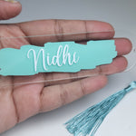 Personalised Acrylic Name Bookmark with Tassel | Custom Book Lover Gift Turquoise