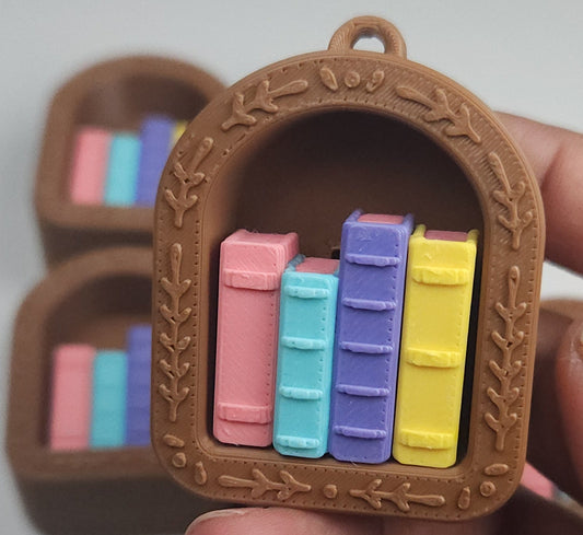 Mini Bookshelf Nook Clicker Keychain | Bookish Fidget | 3D Printed Mini Library Charm