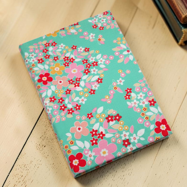 Turquoise Bloom Garden Book Fabric Dust Jacket — Protect Your Books in Style