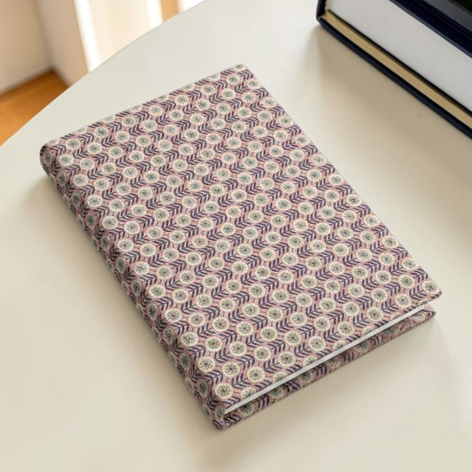 Vintage Mauve Geo Floral Book Fabric Dust Jacket — Protect Your Books in Style