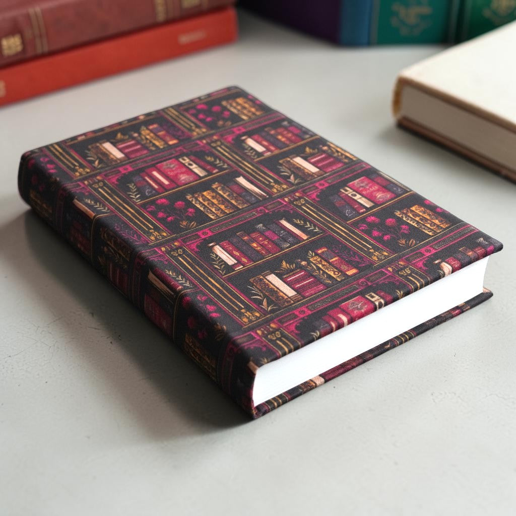 Dark Academia Bookshelf Bookish Fabric Dust Jacket — Protect Your Books in Style