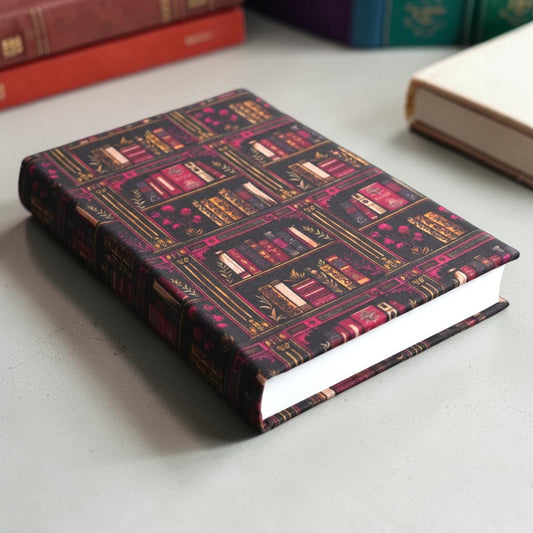 Dark Academia Bookshelf Bookish Fabric Dust Jacket — Protect Your Books in Style
