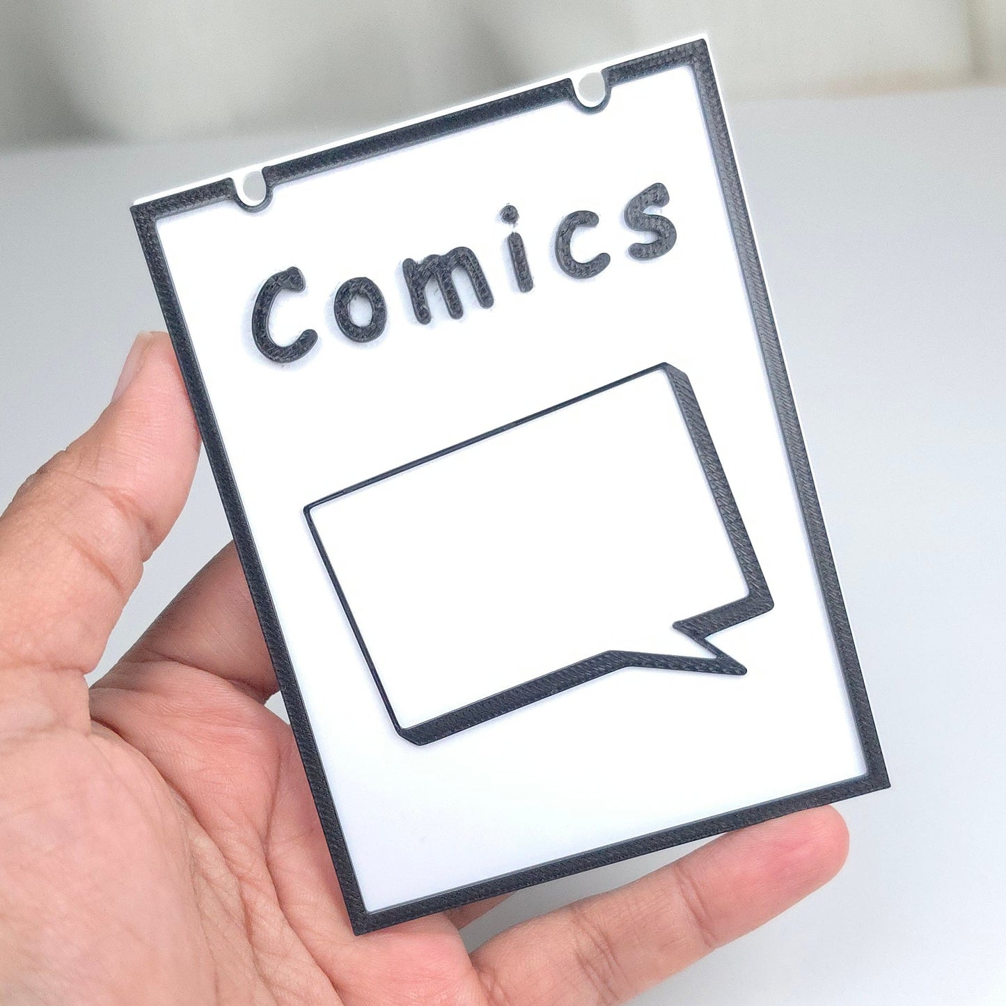 Bookshelf Comics Genre Divider Sign | 3D Printed Bookish Shelf Sign | Book Organizer Black White Sign