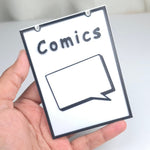 Bookshelf Comics Genre Divider Sign | 3D Printed Bookish Shelf Sign | Book Organizer Black White Sign