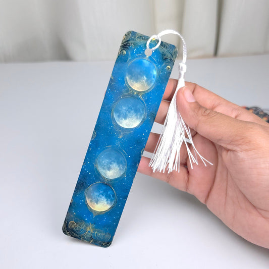 Premium Double-Sided Metal Bookmark | Glossy Book Lover Bookmark - Celestial Blue