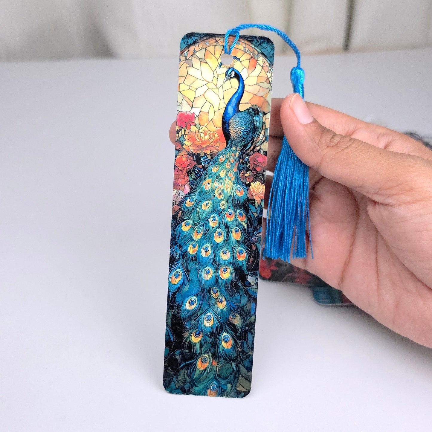 Premium Double-Sided Metal Bookmark | Glossy Book Lover Bookmark - Peacock