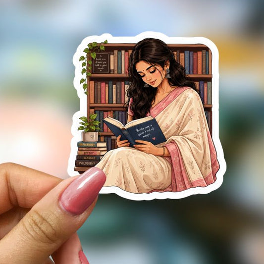 Bookish Vinyl Holographic Sticker - Saree Girl Sitting