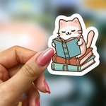 Bookish Vinyl Holographic Sticker - Cute Cat Reading